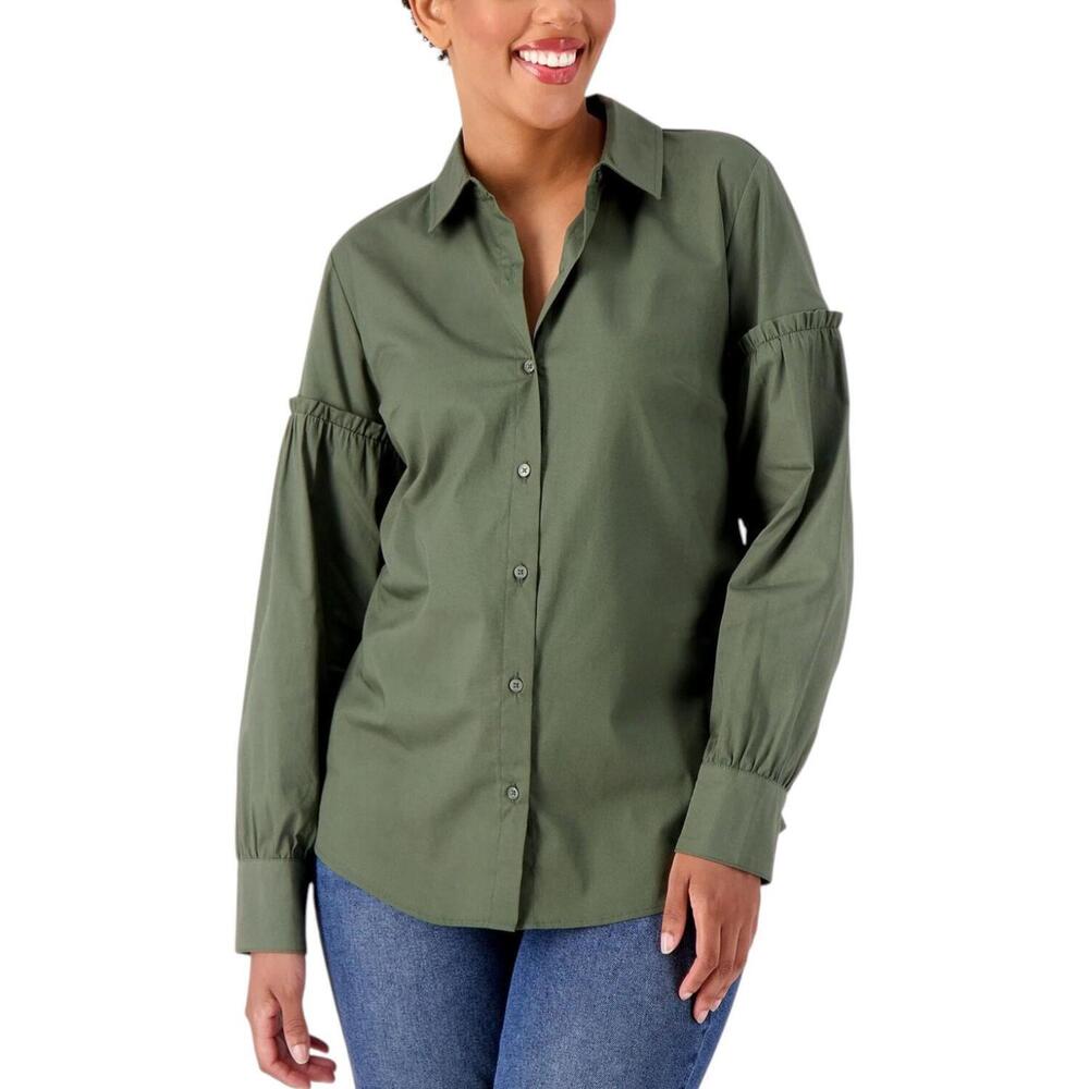 Candace Cameron Bure Women's Ruffle Slv Poplin Button Shirt JoshuaTree - Regular